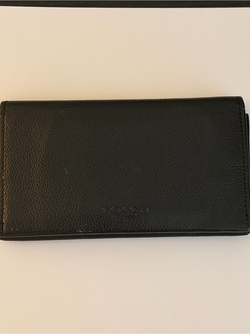COACH Black Leather Trifold Card & Key Holder
